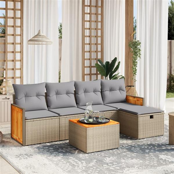 Grote foto vidaxl 6 delige loungeset met kussens poly rattan gemengd beige tuin en terras tuinmeubelen