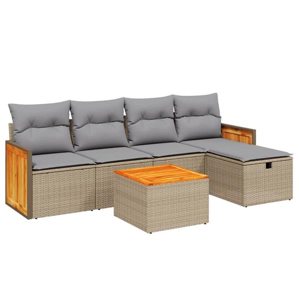 Grote foto vidaxl 6 delige loungeset met kussens poly rattan gemengd beige tuin en terras tuinmeubelen