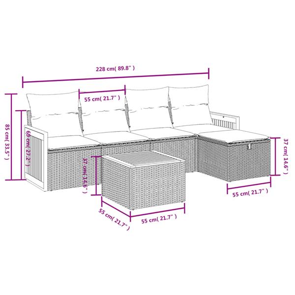 Grote foto vidaxl 6 delige loungeset met kussens poly rattan gemengd beige tuin en terras tuinmeubelen