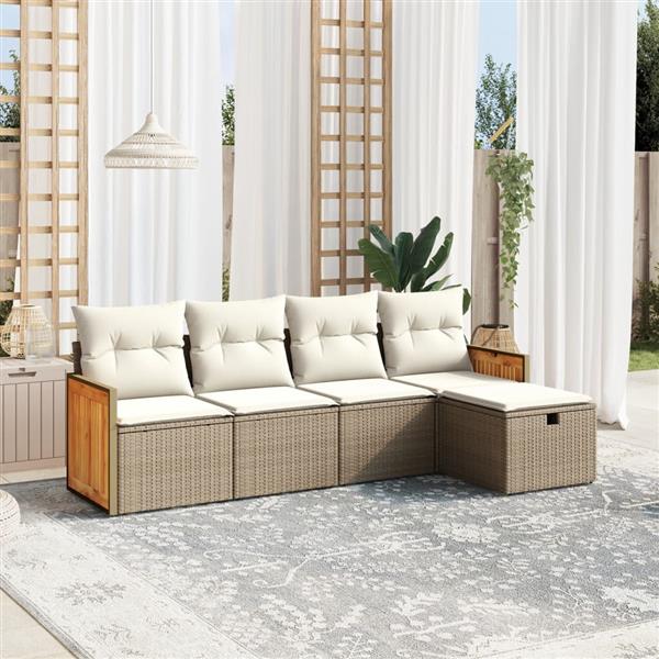 Grote foto vidaxl 5 delige loungeset met kussens poly rattan beige tuin en terras tuinmeubelen