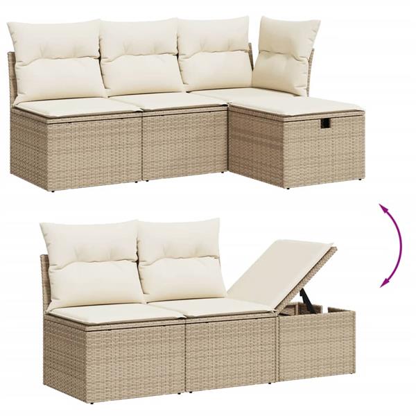 Grote foto vidaxl 5 delige loungeset met kussens poly rattan beige tuin en terras tuinmeubelen