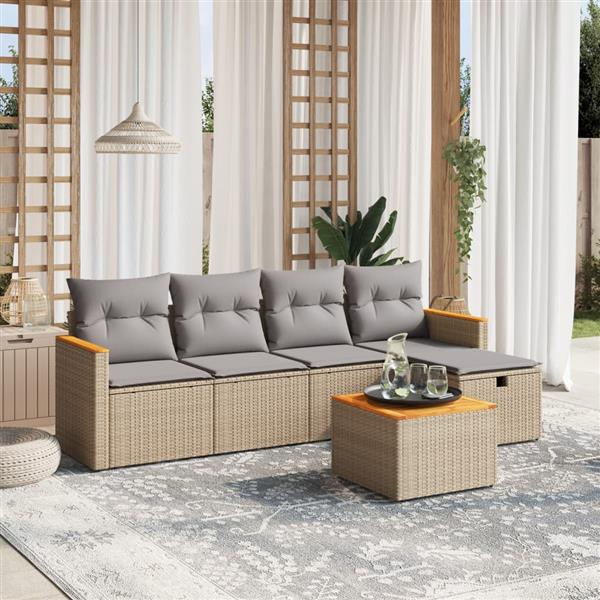 Grote foto vidaxl 6 delige loungeset met kussens poly rattan gemengd beige tuin en terras tuinmeubelen