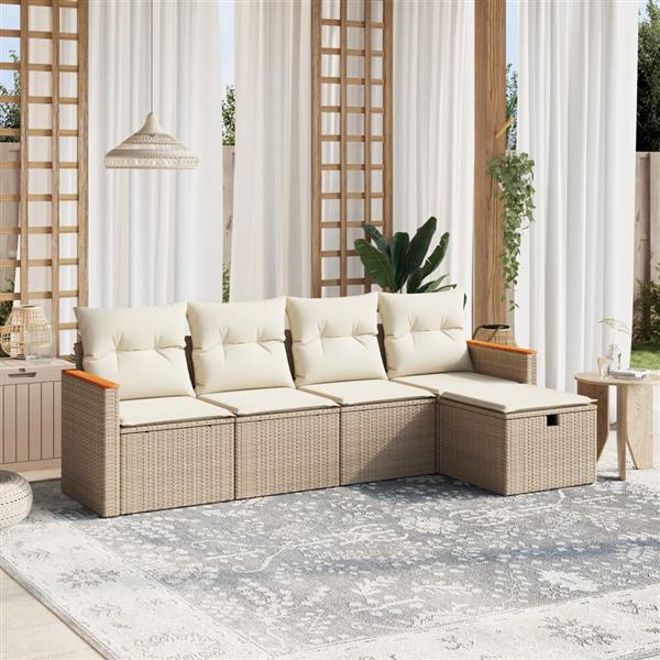 Grote foto vidaxl 5 delige loungeset met kussens poly rattan beige tuin en terras tuinmeubelen