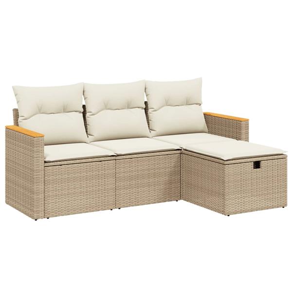 Grote foto vidaxl 4 delige loungeset met kussens poly rattan beige tuin en terras tuinmeubelen