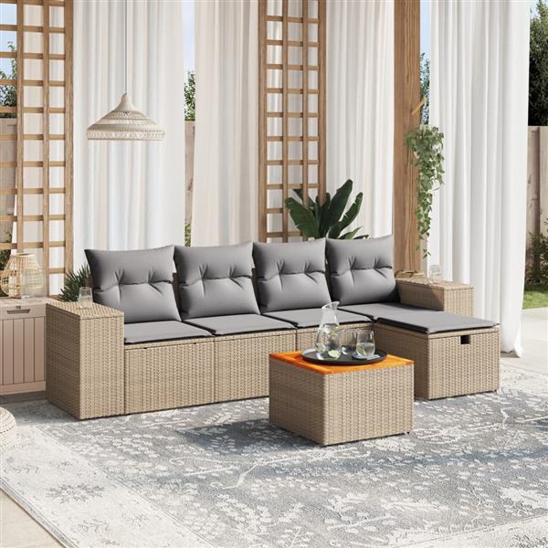 Grote foto vidaxl 6 delige loungeset met kussens poly rattan gemengd beige tuin en terras tuinmeubelen