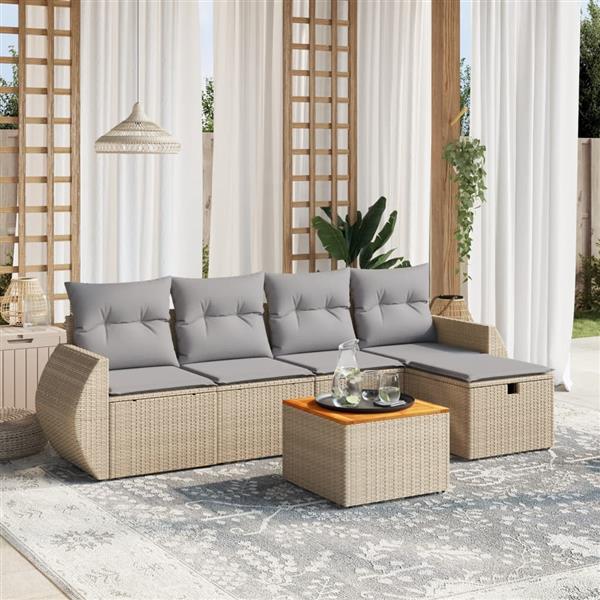 Grote foto vidaxl 6 delige loungeset met kussens poly rattan gemengd beige tuin en terras tuinmeubelen