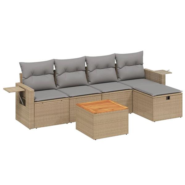 Grote foto vidaxl 6 delige loungeset met kussens poly rattan gemengd beige tuin en terras tuinmeubelen