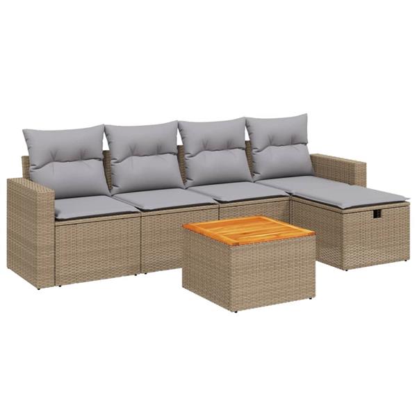 Grote foto vidaxl 6 delige loungeset met kussens poly rattan gemengd beige tuin en terras tuinmeubelen