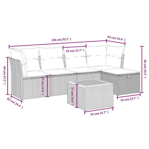 Grote foto vidaxl 6 delige loungeset met kussens poly rattan gemengd beige tuin en terras tuinmeubelen