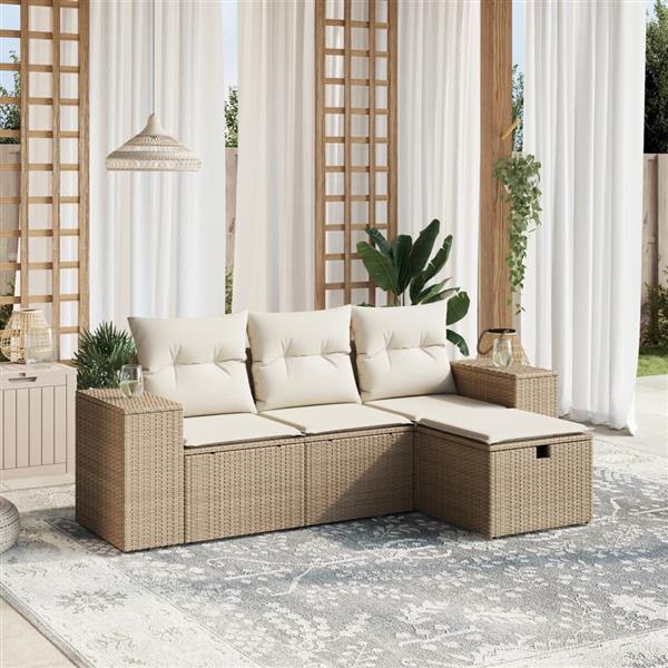 Grote foto vidaxl 4 delige loungeset met kussens poly rattan beige tuin en terras tuinmeubelen