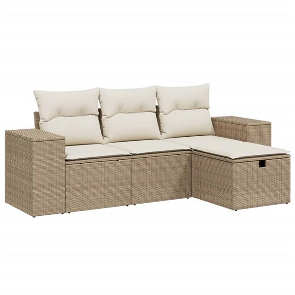 Grote foto vidaxl 4 delige loungeset met kussens poly rattan beige tuin en terras tuinmeubelen