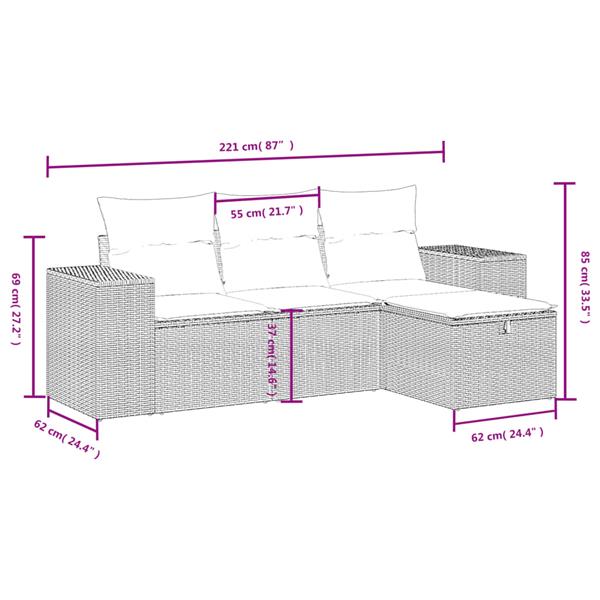 Grote foto vidaxl 4 delige loungeset met kussens poly rattan beige tuin en terras tuinmeubelen