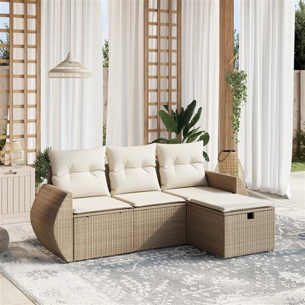 Grote foto vidaxl 4 delige loungeset met kussens poly rattan beige tuin en terras tuinmeubelen