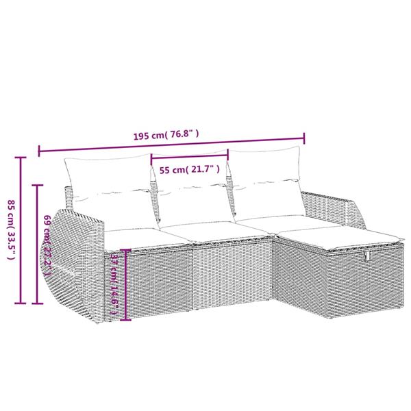 Grote foto vidaxl 4 delige loungeset met kussens poly rattan beige tuin en terras tuinmeubelen