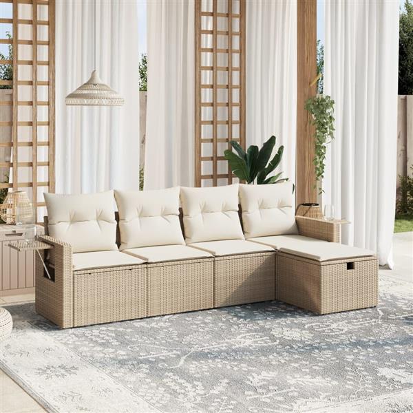 Grote foto vidaxl 5 delige loungeset met kussens poly rattan beige tuin en terras tuinmeubelen