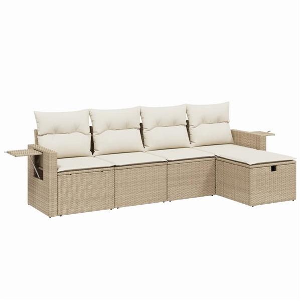 Grote foto vidaxl 5 delige loungeset met kussens poly rattan beige tuin en terras tuinmeubelen