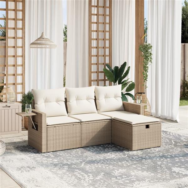 Grote foto vidaxl 4 delige loungeset met kussens poly rattan beige tuin en terras tuinmeubelen