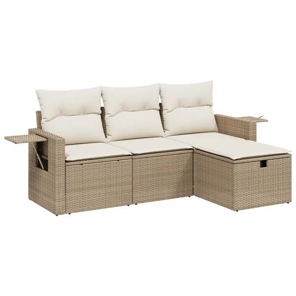 Grote foto vidaxl 4 delige loungeset met kussens poly rattan beige tuin en terras tuinmeubelen