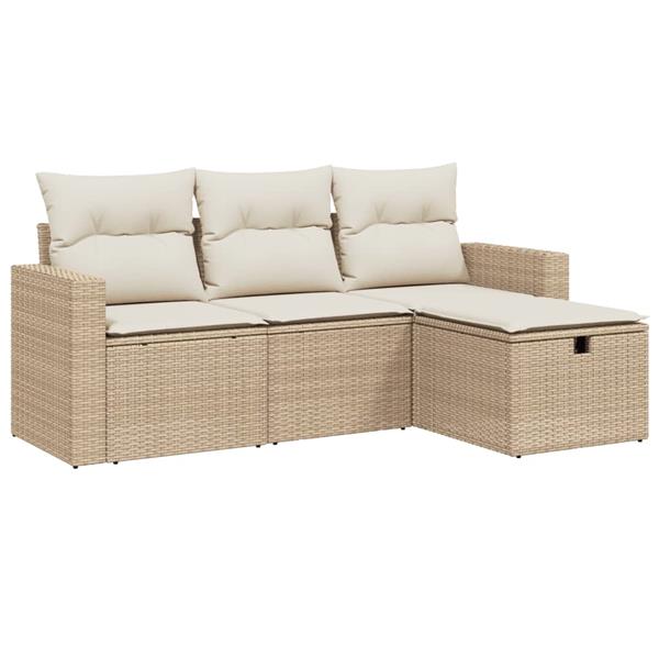 Grote foto vidaxl 4 delige loungeset met kussens poly rattan beige tuin en terras tuinmeubelen