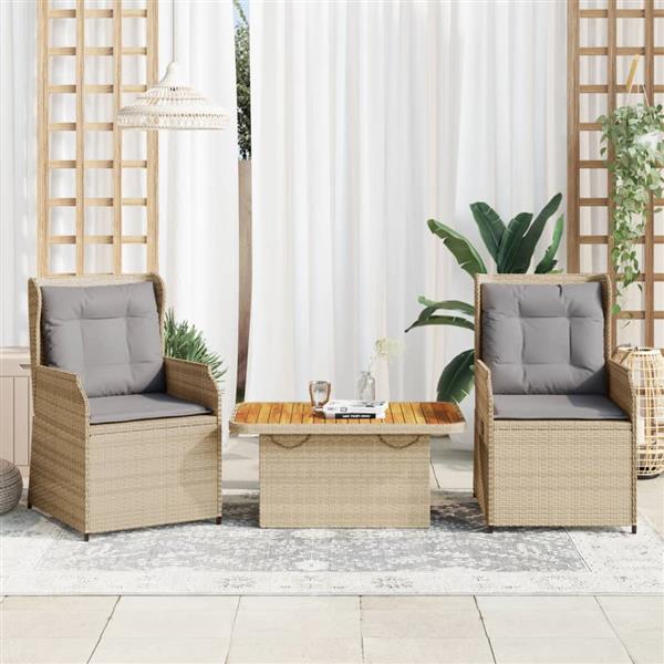 Grote foto vidaxl 3 delige loungeset met kussens poly rattan beige tuin en terras tuinmeubelen