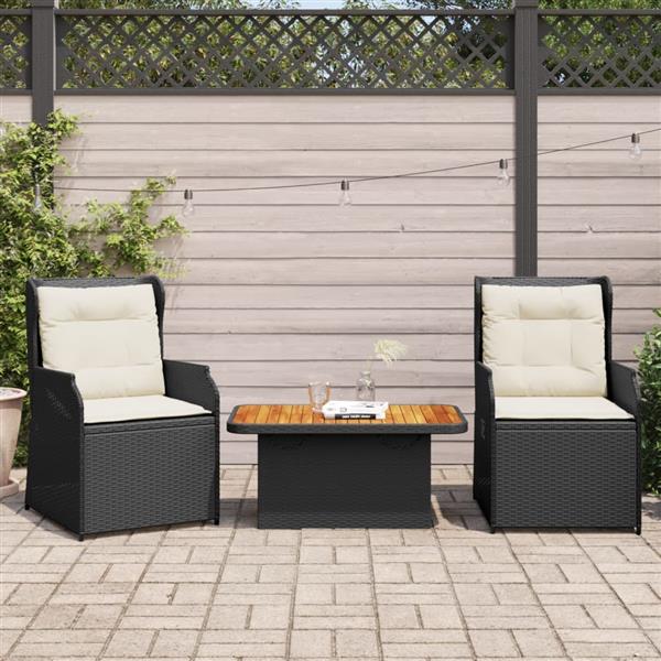 Grote foto vidaxl 3 delige loungeset met kussens poly rattan zwart tuin en terras tuinmeubelen