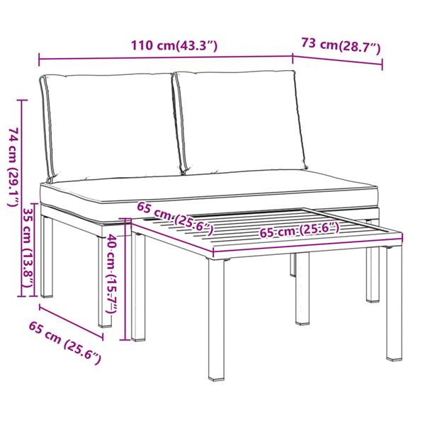 Grote foto vidaxl 2 delige loungeset met kussens aluminium zwart tuin en terras tuinmeubelen