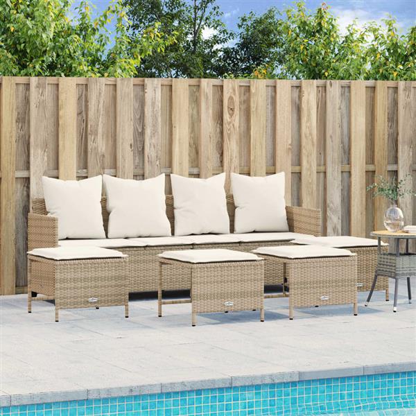 Grote foto vidaxl 5 delige loungeset met kussens poly rattan beige tuin en terras tuinmeubelen