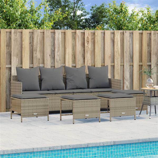 Grote foto vidaxl 5 delige loungeset met kussens poly rattan beige tuin en terras tuinmeubelen