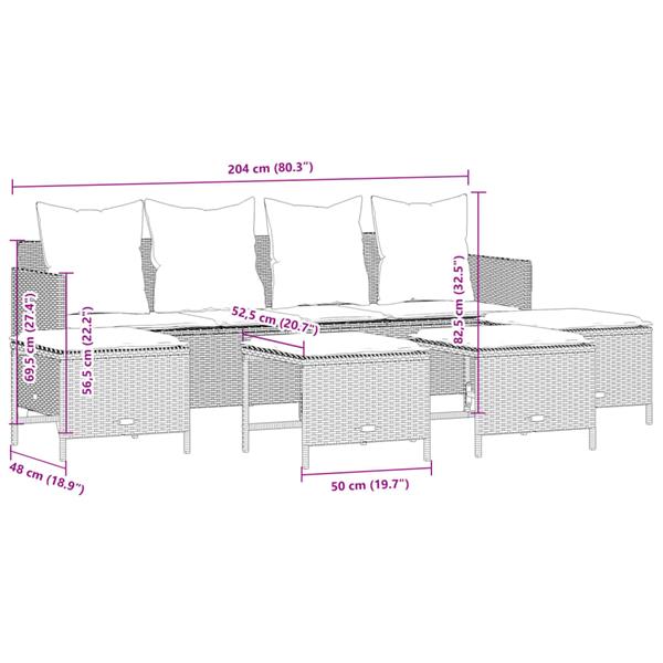 Grote foto vidaxl 5 delige loungeset met kussens poly rattan bruin tuin en terras tuinmeubelen