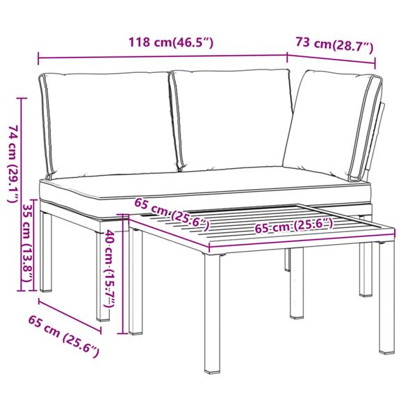 Grote foto vidaxl 2 delige loungeset met kussens aluminium zwart tuin en terras tuinmeubelen