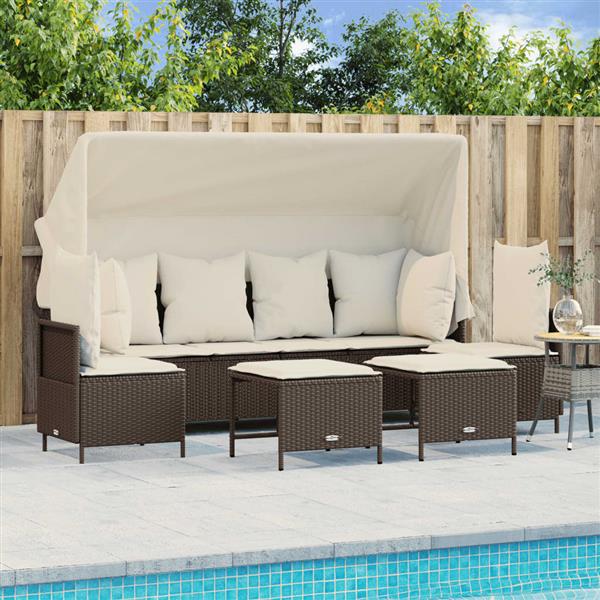 Grote foto vidaxl 5 delige loungeset met kussens poly rattan bruin tuin en terras tuinmeubelen