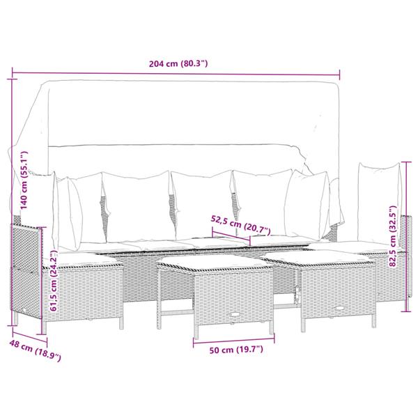 Grote foto vidaxl 5 delige loungeset met kussens poly rattan bruin tuin en terras tuinmeubelen