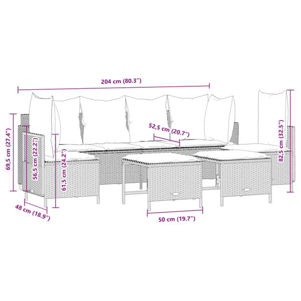 Grote foto vidaxl 5 delige loungeset met kussens poly rattan beige tuin en terras tuinmeubelen