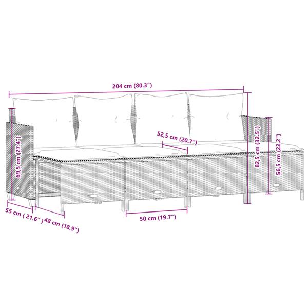 Grote foto vidaxl 5 delige loungeset met kussens poly rattan zwart tuin en terras tuinmeubelen