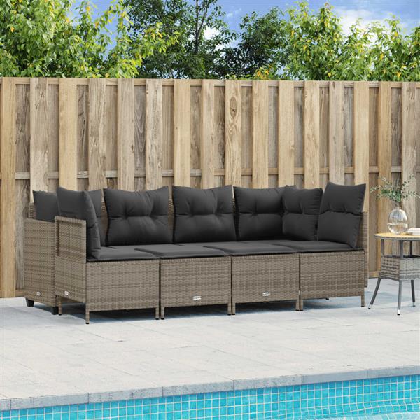 Grote foto vidaxl 5 delige loungeset met kussens poly rattan grijs tuin en terras tuinmeubelen