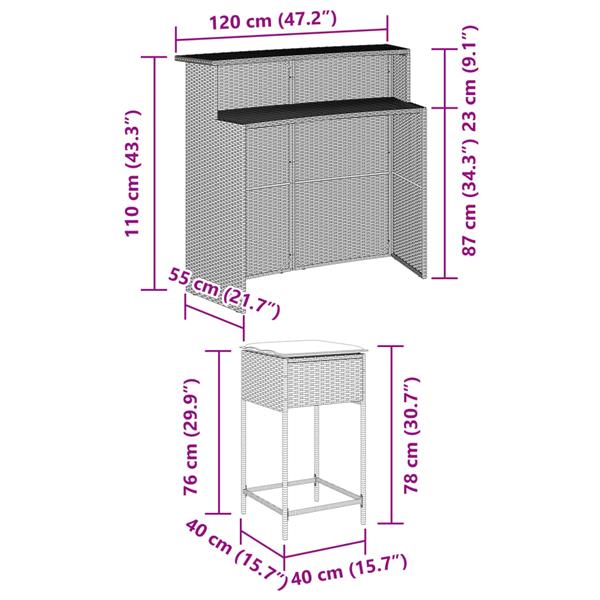 Grote foto vidaxl 3 delige tuinbarset met kussens poly rattan grijs tuin en terras tuinmeubelen