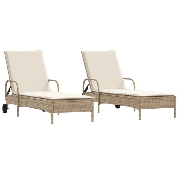 Grote foto vidaxl ligstoelen 2 st met kussens poly rattan beige tuin en terras tuinmeubelen