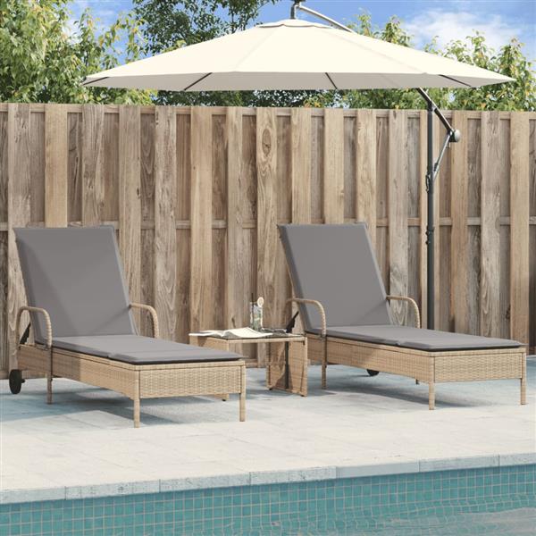 Grote foto vidaxl ligstoelen 2 st met kussens poly rattan beige tuin en terras tuinmeubelen