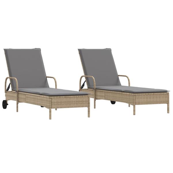 Grote foto vidaxl ligstoelen 2 st met kussens poly rattan beige tuin en terras tuinmeubelen