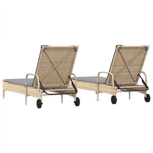 Grote foto vidaxl ligstoelen 2 st met kussens poly rattan beige tuin en terras tuinmeubelen