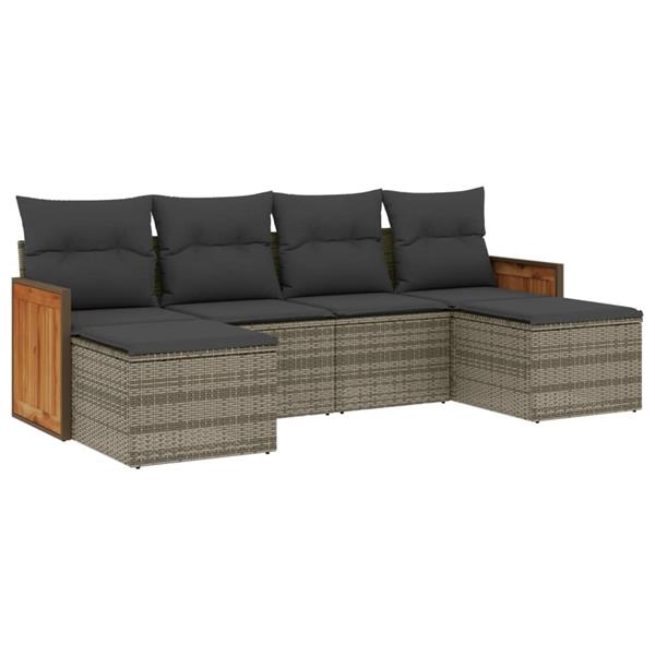 Grote foto vidaxl 6 delige loungeset met kussens poly rattan grijs tuin en terras tuinmeubelen