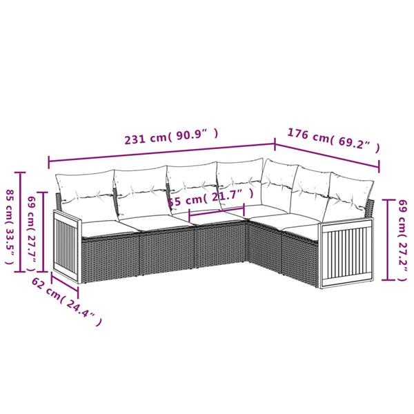 Grote foto vidaxl 6 delige loungeset met kussens poly rattan zwart tuin en terras tuinmeubelen