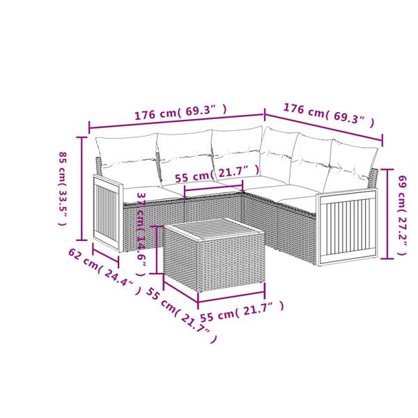 Grote foto vidaxl 6 delige loungeset met kussens poly rattan grijs tuin en terras tuinmeubelen