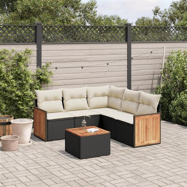 Grote foto vidaxl 6 delige loungeset met kussens poly rattan zwart tuin en terras tuinmeubelen