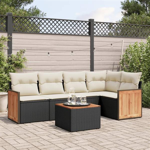 Grote foto vidaxl 6 delige loungeset met kussens poly rattan zwart tuin en terras tuinmeubelen