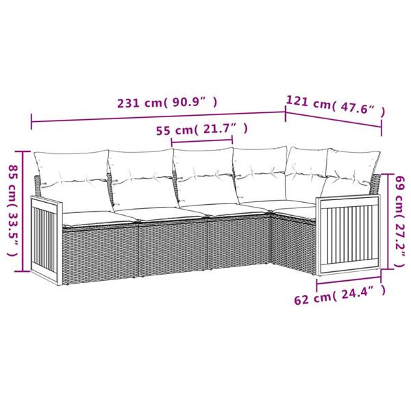 Grote foto vidaxl 5 delige loungeset met kussens poly rattan beige tuin en terras tuinmeubelen