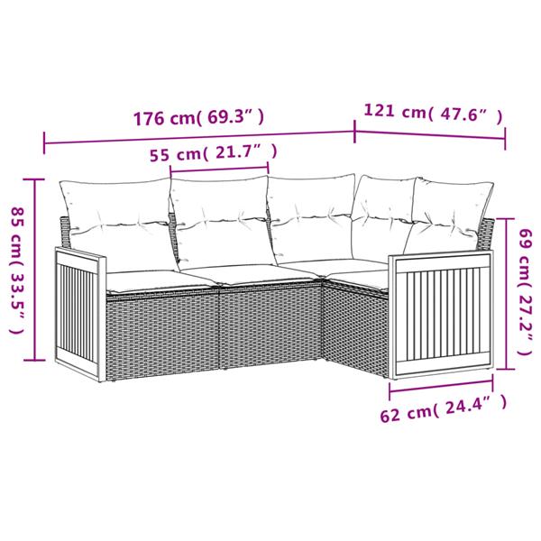 Grote foto vidaxl 5 delige loungeset met kussens poly rattan zwart tuin en terras tuinmeubelen