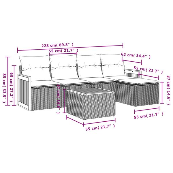 Grote foto vidaxl 6 delige loungeset met kussens poly rattan grijs tuin en terras tuinmeubelen