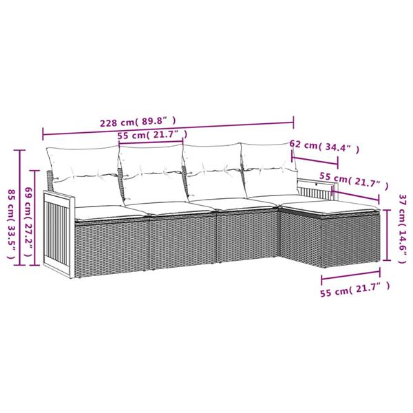 Grote foto vidaxl 5 delige loungeset met kussens poly rattan beige tuin en terras tuinmeubelen