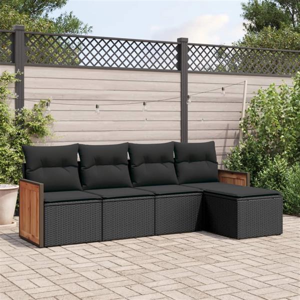 Grote foto vidaxl 5 delige loungeset met kussens poly rattan zwart tuin en terras tuinmeubelen